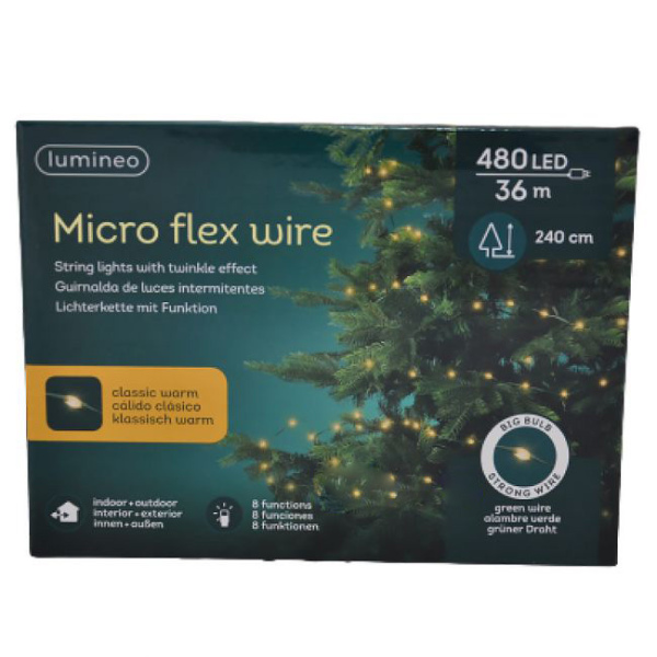 Гирлянда светодиодная 36 м Lumineo, 480 LED, теплый, 8 режимов